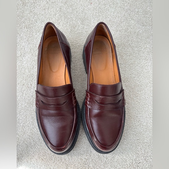 Sezane Albane Style Burgundy Leather Platform Loafers Chunky Lug Sole US 8.5 - Picture 2 of 10